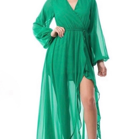 Royal Blue Chiffon Maxi Wrap Asymmetrical Dress - Picture 7 of 11